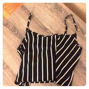 Black and white flowy striped crop top